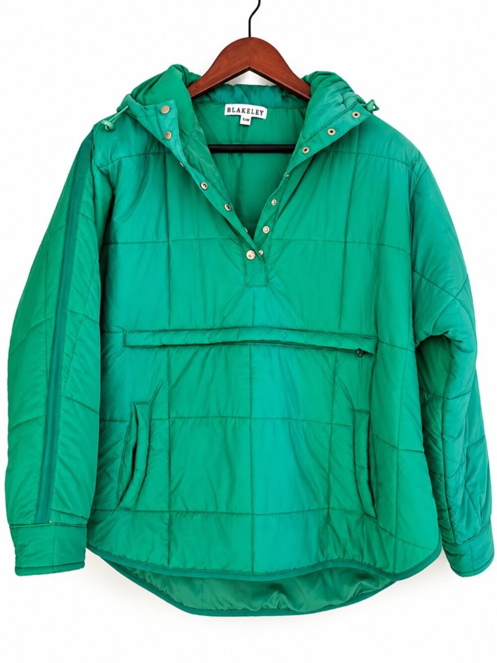 Green Quilted Puffer Pullover Hooded Anorak Jacket S/M Blakeley